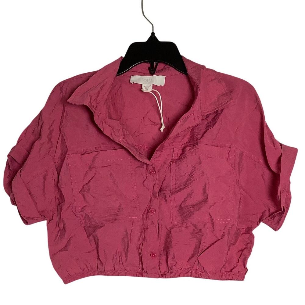 ZARA Girls 9-10Y Pink Short Sleeve Button Up Cropped Blouse Summer Y2K D8-8